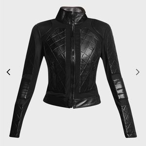 Blanc Noir Quilted Leather and Mesh Moto Jacket